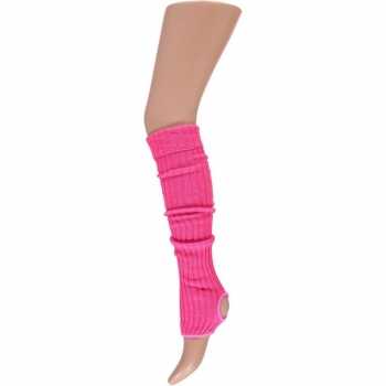 Foute beenwarmers met hielgat neon roze party