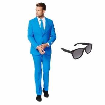 Foute blauw heren party kleding maat 52 (xl) met gratis zonnebril
