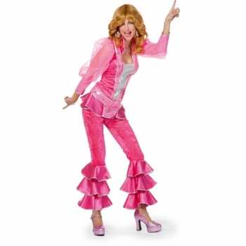 Foute dames disco party kleding roze/zilver