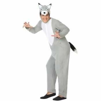 Foute grijze wolf dieren party kleding/onesie voor volwassenen