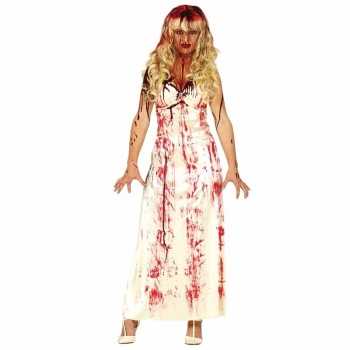 Foute halloween horror party kleding lange bloederige witte jurk