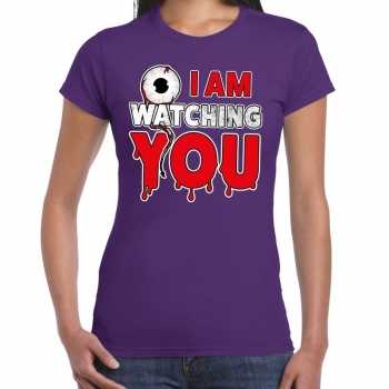 Foute halloween i am watching you t shirt paars voor dames party