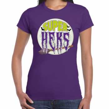 Foute halloween super heks t shirt paars voor dames party