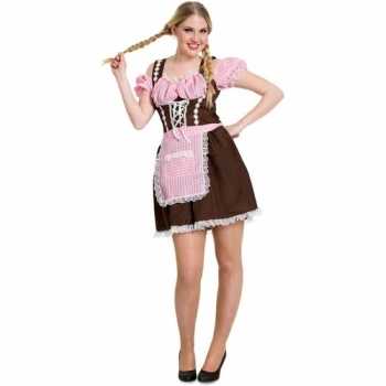 Foute oktoberfest bruine/roze tiroler dirndl party kleding/jurkje voo