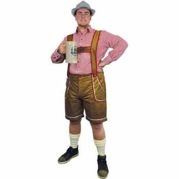 Foute oktoberfest lichtbruine tiroler lederhosen party kleding/broek
