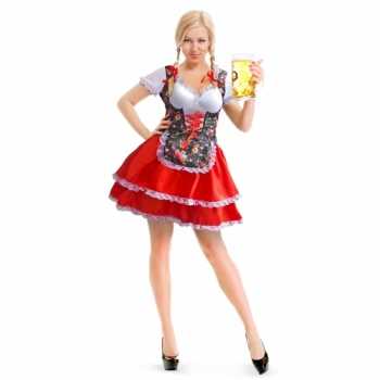 Foute oktoberfest rode/bloemen tiroler dirndl party kleding/jurkje vo
