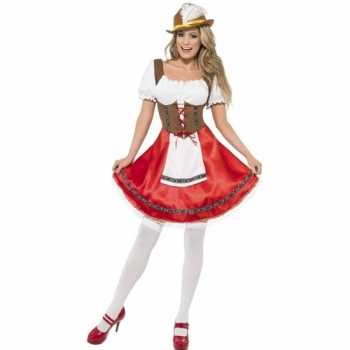 Foute oktoberfest rode/bruine tiroler dirndl party kleding/jurkje voo