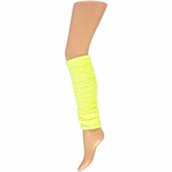 Foute pluche beenwarmers neon geel party