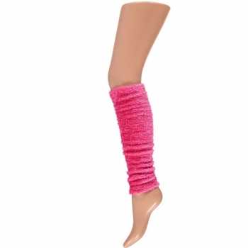 Foute pluche beenwarmers neon roze party