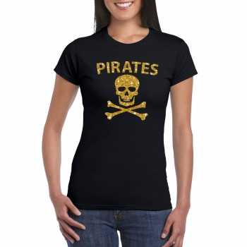 Piraten shirt / foute party party kleding / party kleding goud glitter zwart dames