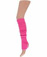 Foute beenwarmers met hielgat neon roze party