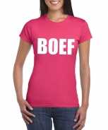 Foute boef tekst t-shirt roze dames party