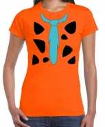 Foute fred holbewoner party kleding t-shirt oranje voor dames