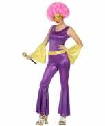 Foute goud paars disco pak party kleding voor dames