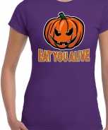 Foute halloween eat you alive t-shirt paars voor dames party