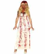 Foute halloween horror party kleding lange bloederige witte jurk