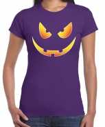 Foute halloween scary face t-shirt paars voor dames party