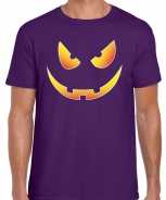 Foute halloween scary face t-shirt paars voor heren party