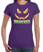 Foute halloween you look tasty t-shirt paars voor dames party