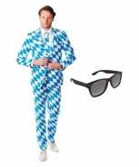 Foute heren party kleding met beierse print maat 54 2xl met gratis zonnebr