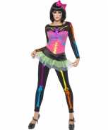 Foute neon skeletten party kleding voor dames
