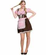 Foute oktoberfest bruine roze tiroler dirndl party kleding jurkje voor dames