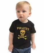 Foute piraten party kleding shirt goud glitter zwart voor peuters