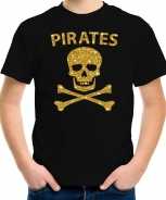 Foute piraten shirt goud glitter zwart voor kinderen party