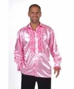 Foute satijnen roze blouse met rouches party