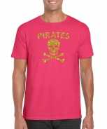 Piraten shirt foute party party kleding party kleding goud glitter roze heren